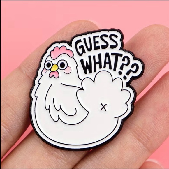 Guess Accessories - Guess White Chicken Enamel Pin with Pink & Yellow Details